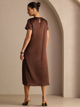[Cioccolato Fondente] SilkSilky-IT Short Sleeve Round Neck Vestiti da donna 002