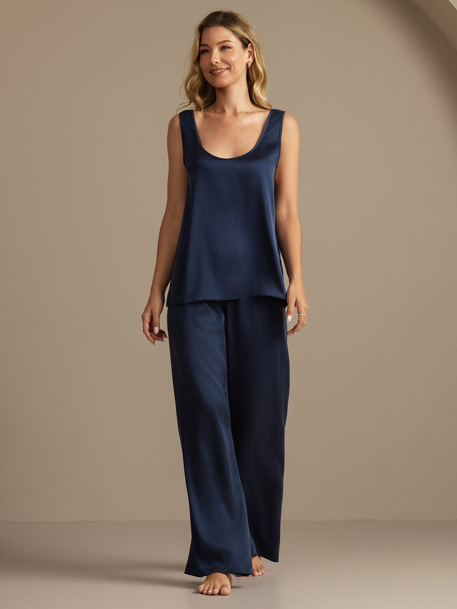 [Blu Scuro] SilkSilky-IT 19Momme Seta Womens Pajamas 006,