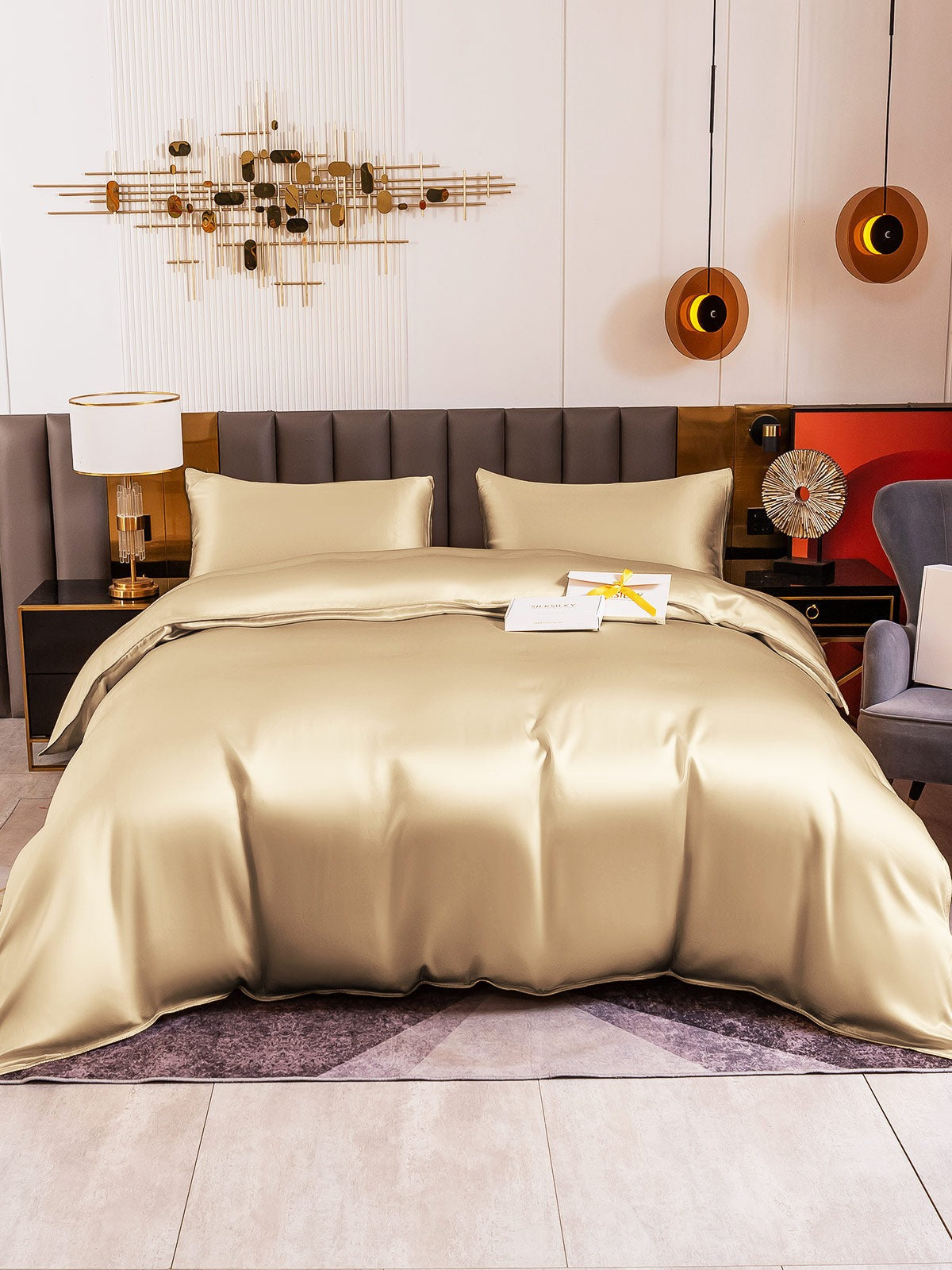 [Beige] SilkSilky-IT 19Momme Seta pura Bedding Set 002