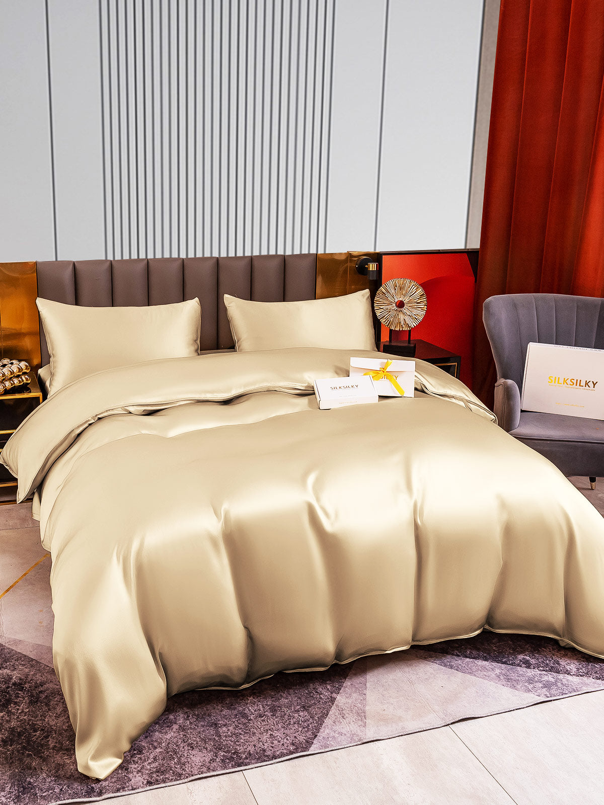 [Beige] SilkSilky-IT 22Momme Seta pura Bedding Set 005