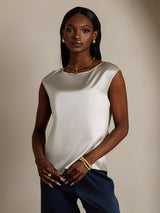 [Grigio Chiaro] SilkSilky-IT Cap Sleeve Round Neck Magliette donna 003