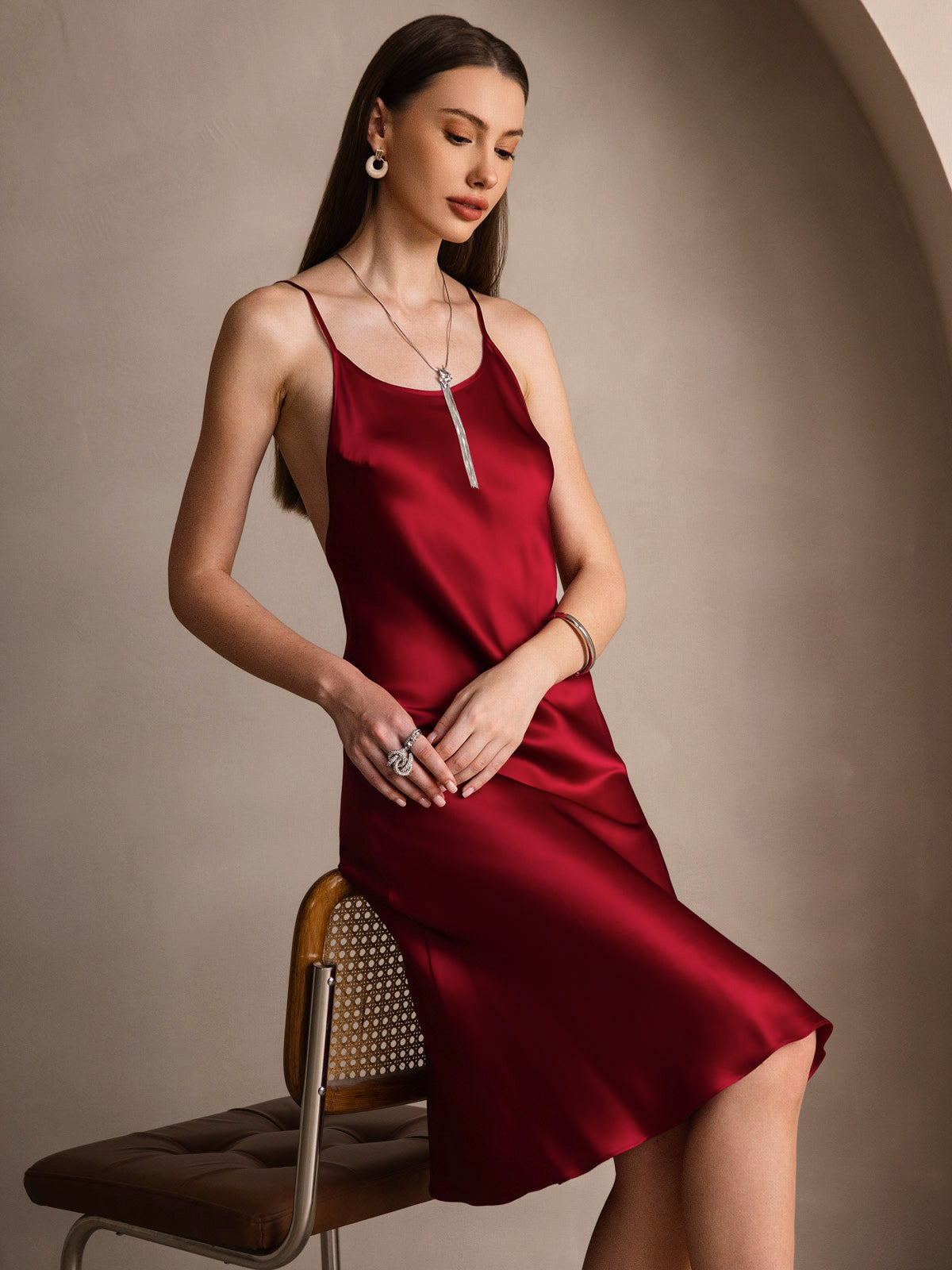 [Vino] SilkSilky-IT Seta pura Senza maniche Round Neck Vestiti da donna 001