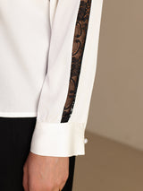 [Bianco] SilkSilky-IT Long Sleeve Keyhole Neck Bluse 005