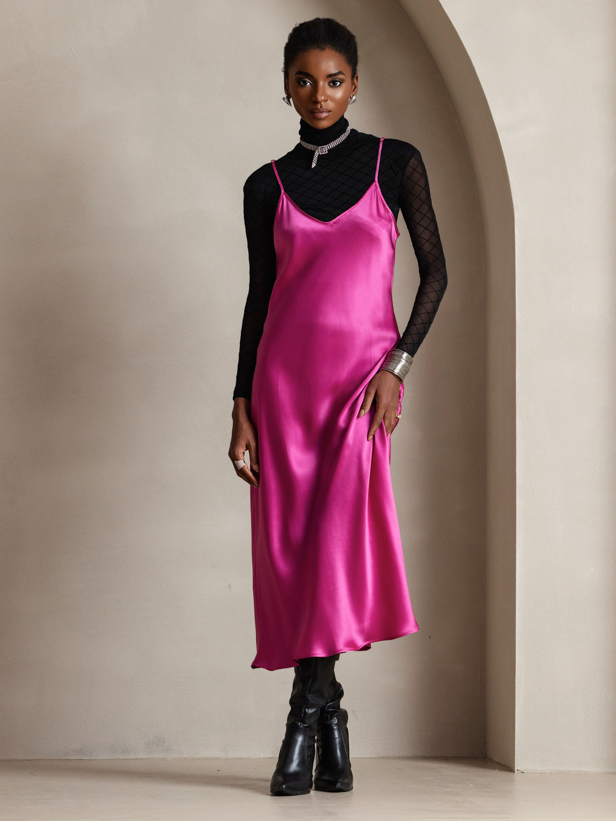 [Rosa Rossa] SilkSilky-IT Senza maniche Vestiti da donna 004