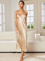 [Champagne] SilkSilky-IT Sleeveless V Neck Camicia da notte 004