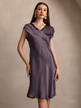 [Grigio Porpora] SilkSilky-IT Cap Sleeve V Neck Camicia da notte 004