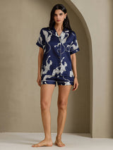 [Ghepardo Blu Navy] SilkSilky-IT Short Sleeve Notch Collar Pigiami da donna 007