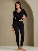 [Nero] SilkSilky-IT Long Sleeve V Neck Intimo Lungo Donna 004