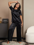 SilkSilky IT Seta pura Maniche Corte Womens Pajamas Nero 005