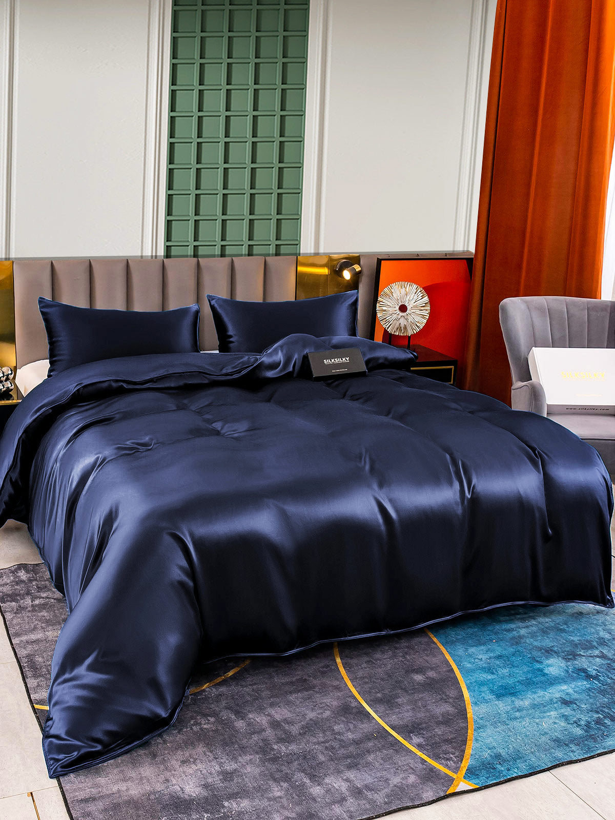 [Blu Scuro] SilkSilky-IT 25Momme Seta pura Bedding Set 004