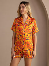 [Cane Arancione] SilkSilky-IT Short Sleeve Lapel Collar Pigiami da donna 003