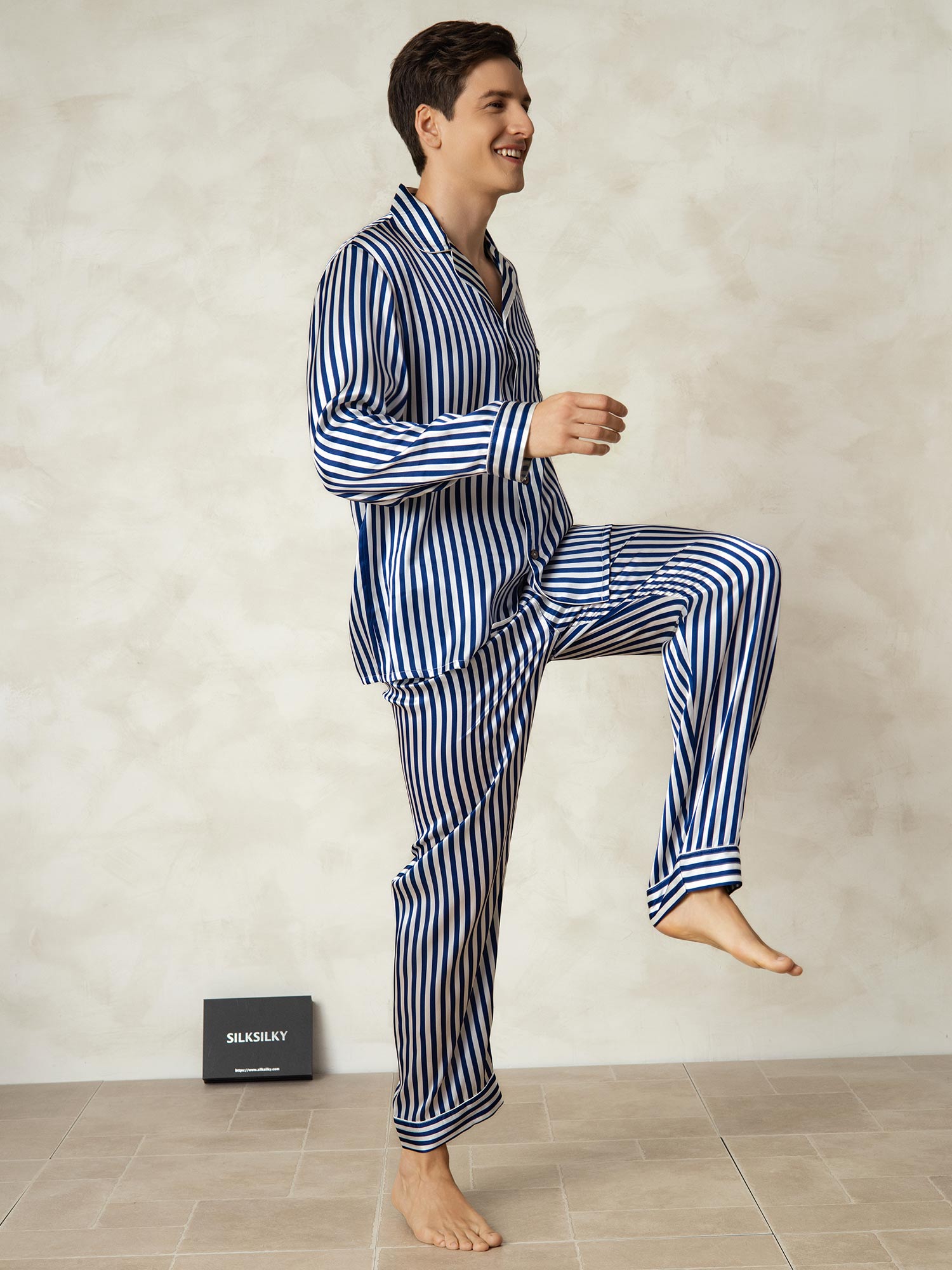 [Righe Navy] SilkSilky-IT 19Momme Seta pura Mens Pajamas 004