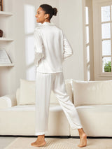 [Bianco] SilkSilky-IT Long Sleeve Lapel Collar Pigiami da donna 003