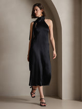 [Nero] SilkSilky-IT Sleeveless Halter Vestiti da donna 007