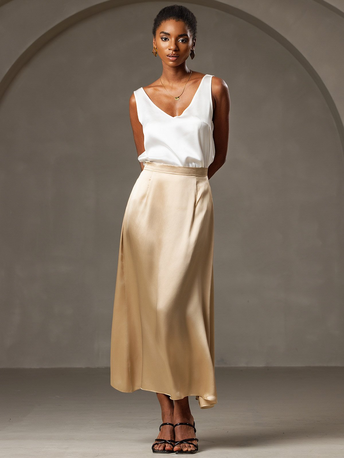 [Champagne] SilkSilky-IT 19Momme Seta Skirt 001