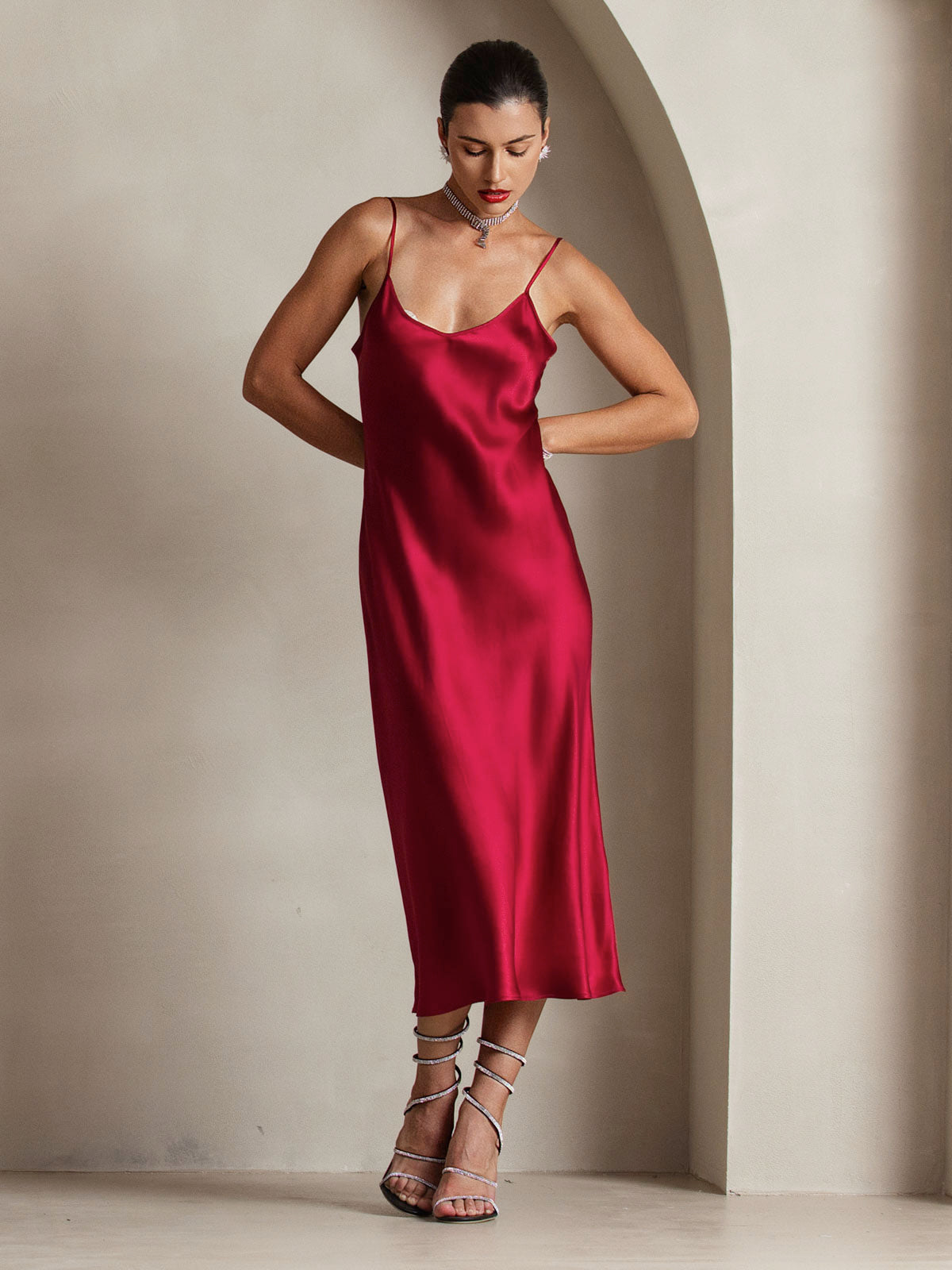 SilkSilky-IT Seta pura Senza maniche Dress Vino 003