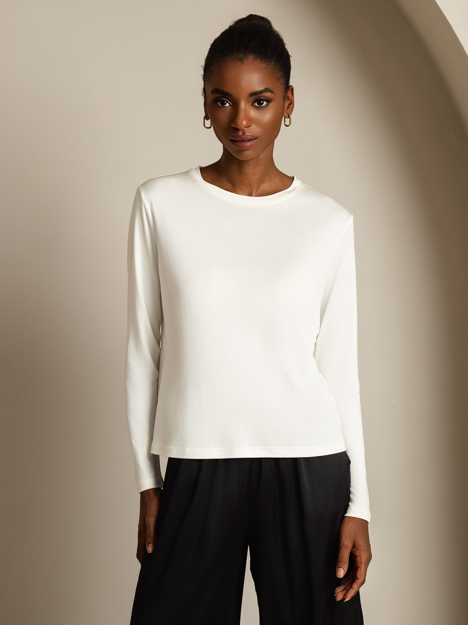 [Bianco] SilkSilky-IT Seta pura Womens T-Shirt 003,