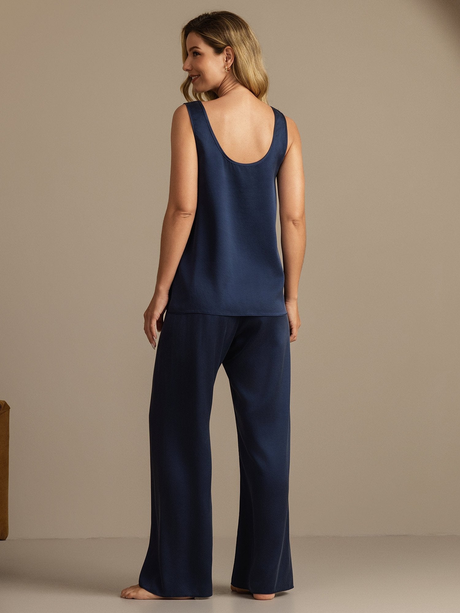 [Blu Scuro] SilkSilky-IT 19Momme Seta Womens Pajamas 002,