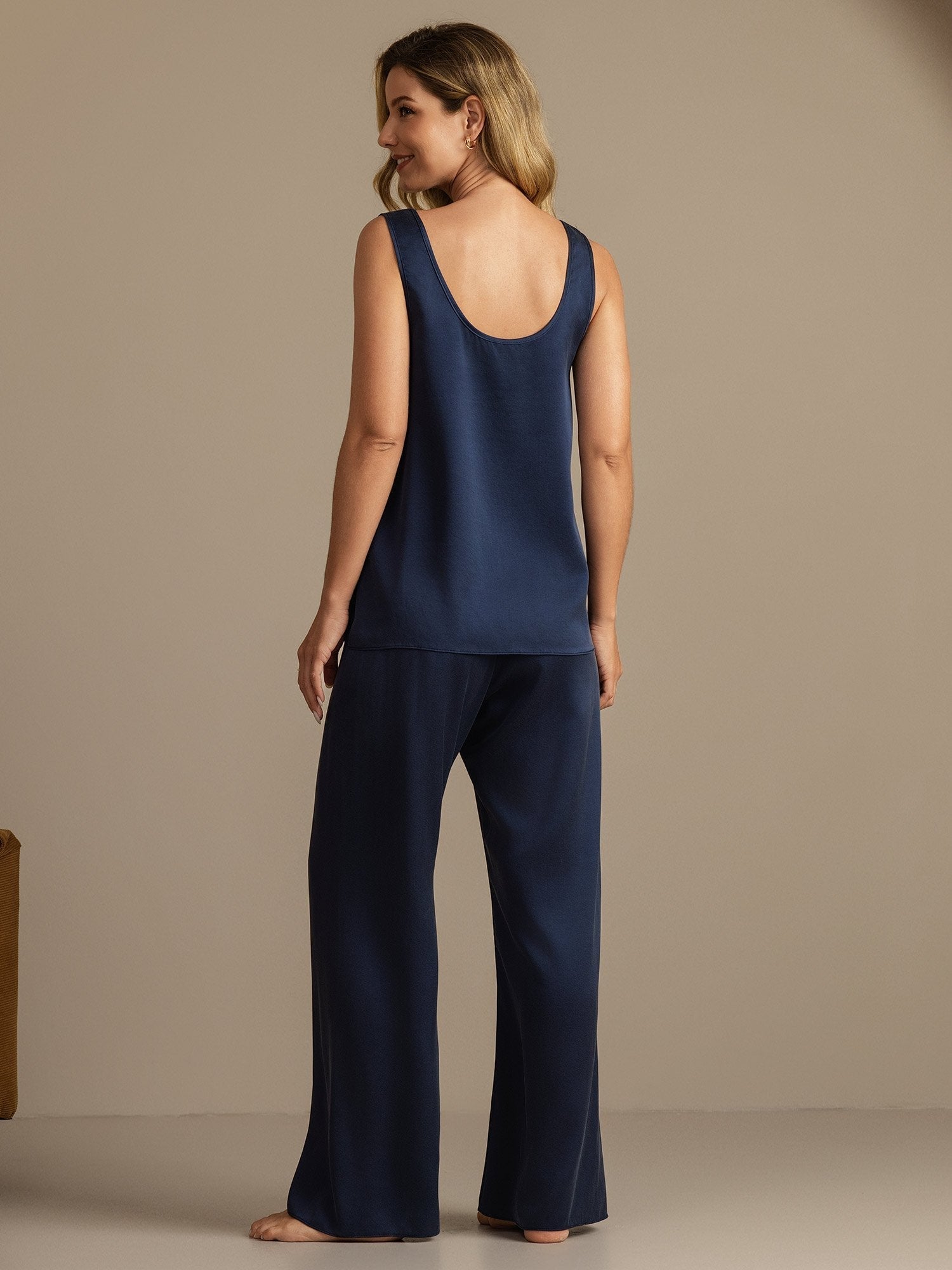 [Blu Scuro] SilkSilky-IT 19Momme Seta Womens Pajamas 002