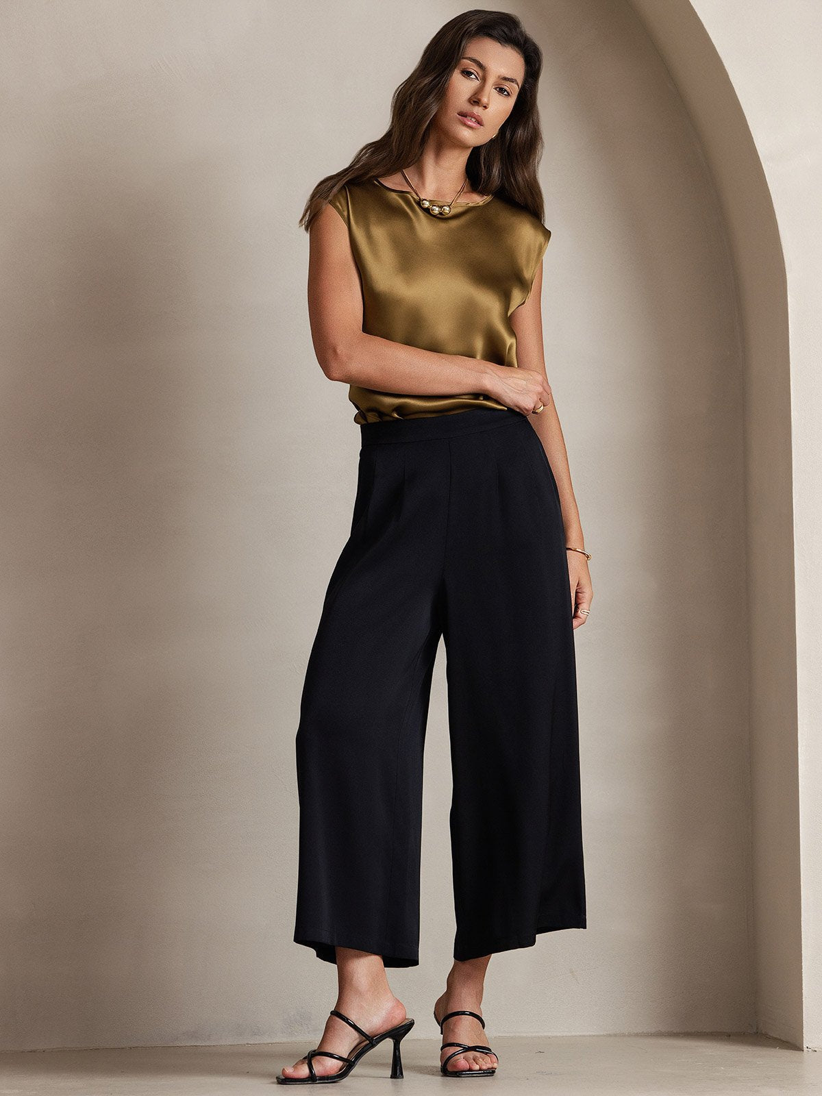 [Marrone] SilkSilky-IT 19Momme Seta Womens T-Shirt 006
