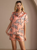 [Gatto Rosa] SilkSilky-IT Short Sleeve Lapel Collar Pigiami da donna 003