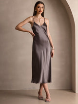 [Kaki Scuro] SilkSilky-IT Sleeveless V Neck Vestiti da donna 005