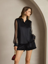 [Nero] SilkSilky-IT Long Sleeve Lapel Collar Camicie da donna 003
