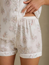 [Fiori Crema] SilkSilky-IT Short Sleeve Notch Collar Pigiami da donna 005