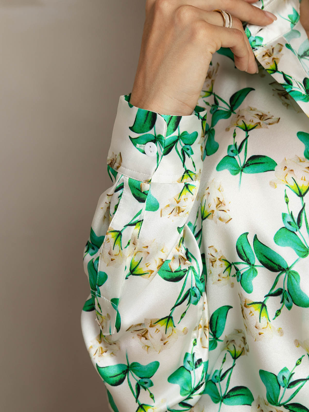 [Floreale Verde] SilkSilky-IT Seta Colletto risvolto Camicie da donna 004