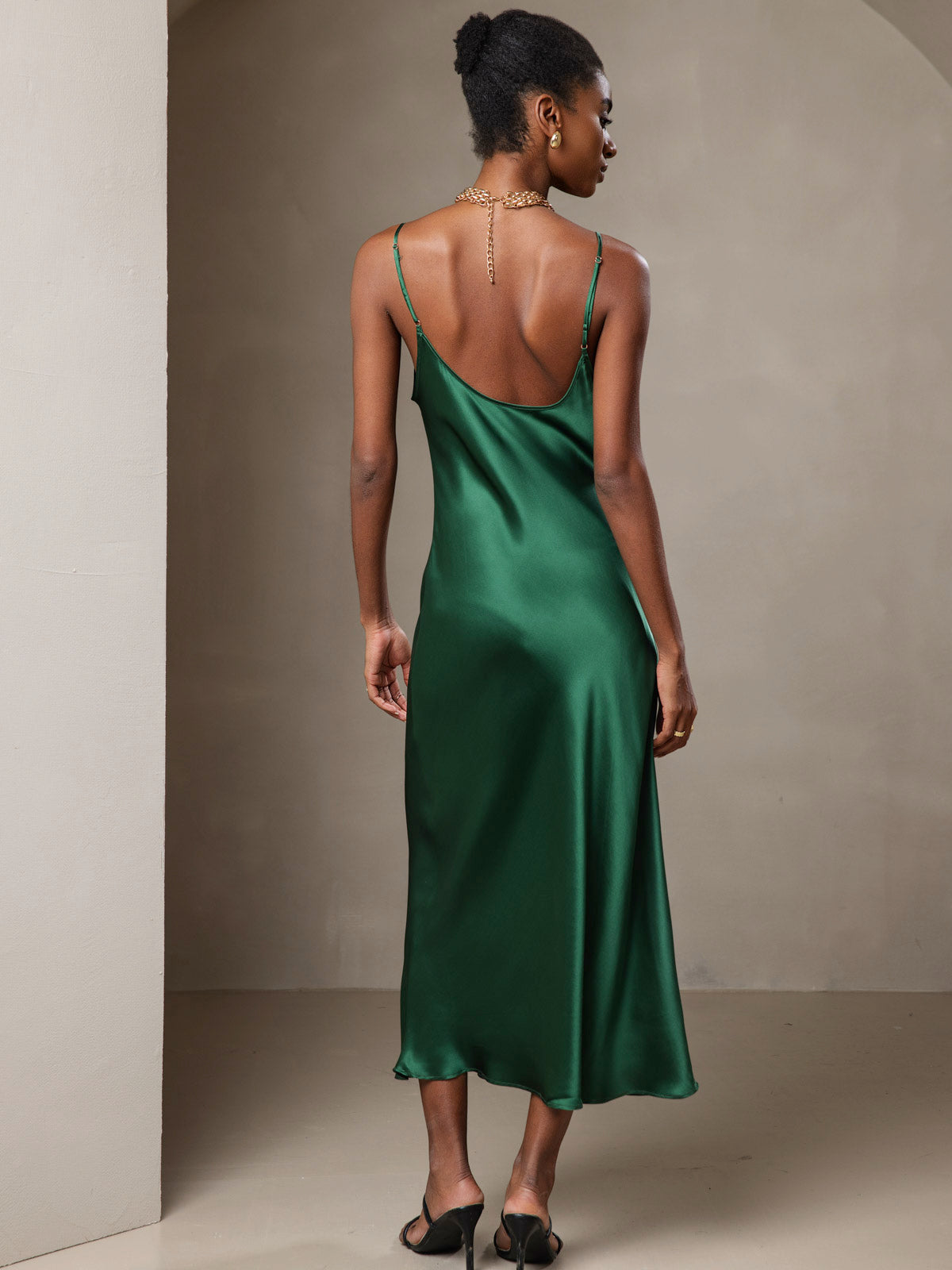 SilkSilky-IT Seta pura Senza maniche Dress Verde 002