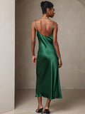 SilkSilky-IT Seta pura Senza maniche Dress Verde 002