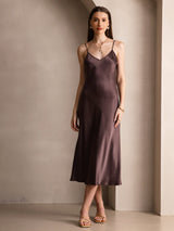 [Caffè] SilkSilky-IT Sleeveless V Neck Vestiti da donna 006