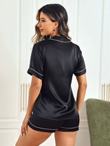 [Nero] SilkSilky-IT Short Sleeve Lapel Collar Pigiami da donna 002