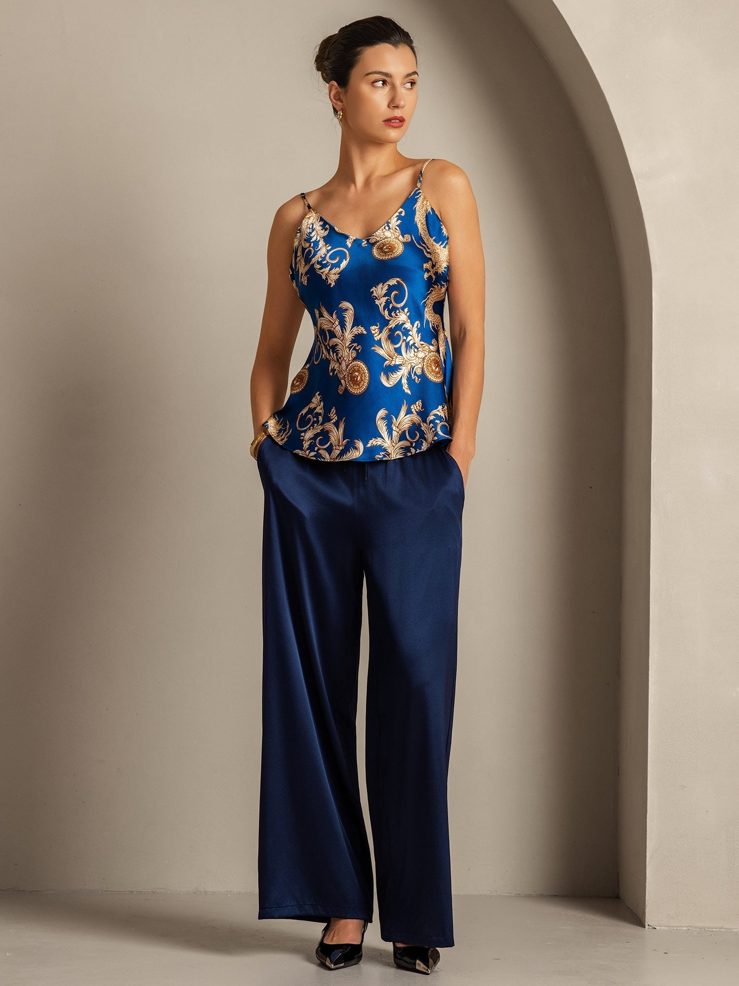 [Drago Navy] SilkSilky-IT Seta pura Camisoles 008