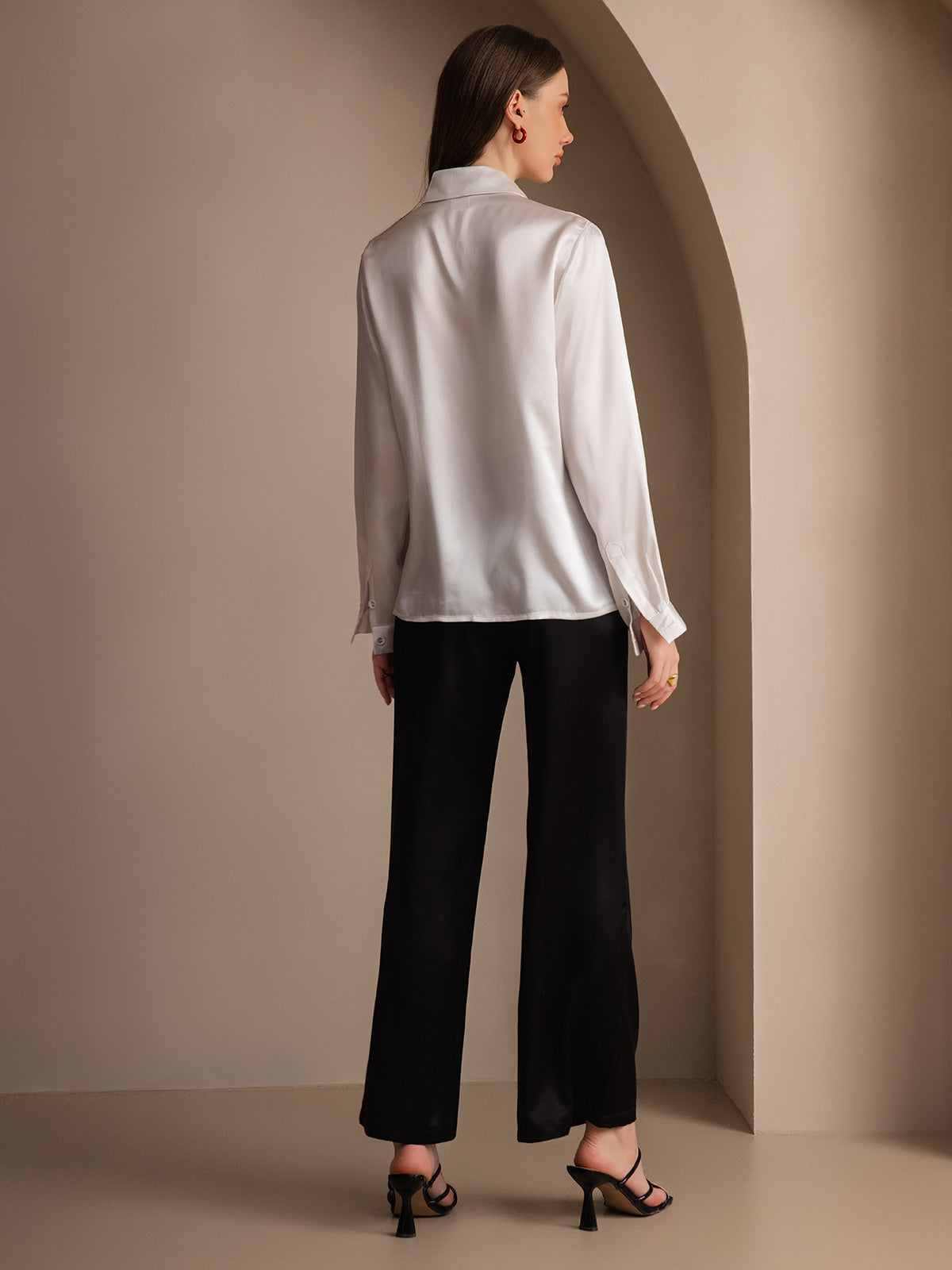 [Bianco] SilkSilky-IT 19Momme Seta Lapel Collar Camicie da donna 002
