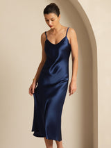 [Blu Scuro] SilkSilky-IT Sleeveless V Neck Vestiti da donna 007