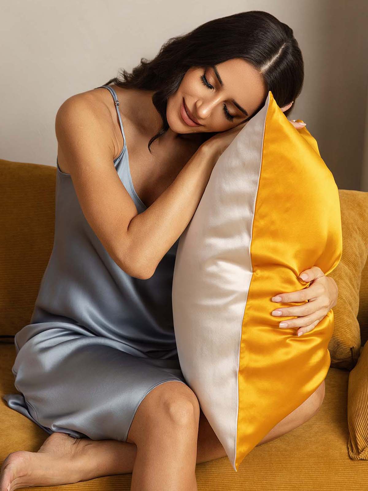 [Oro+BeigeChiaro] SilkSilky-IT 22Momme Seta pura Pillowcase 001