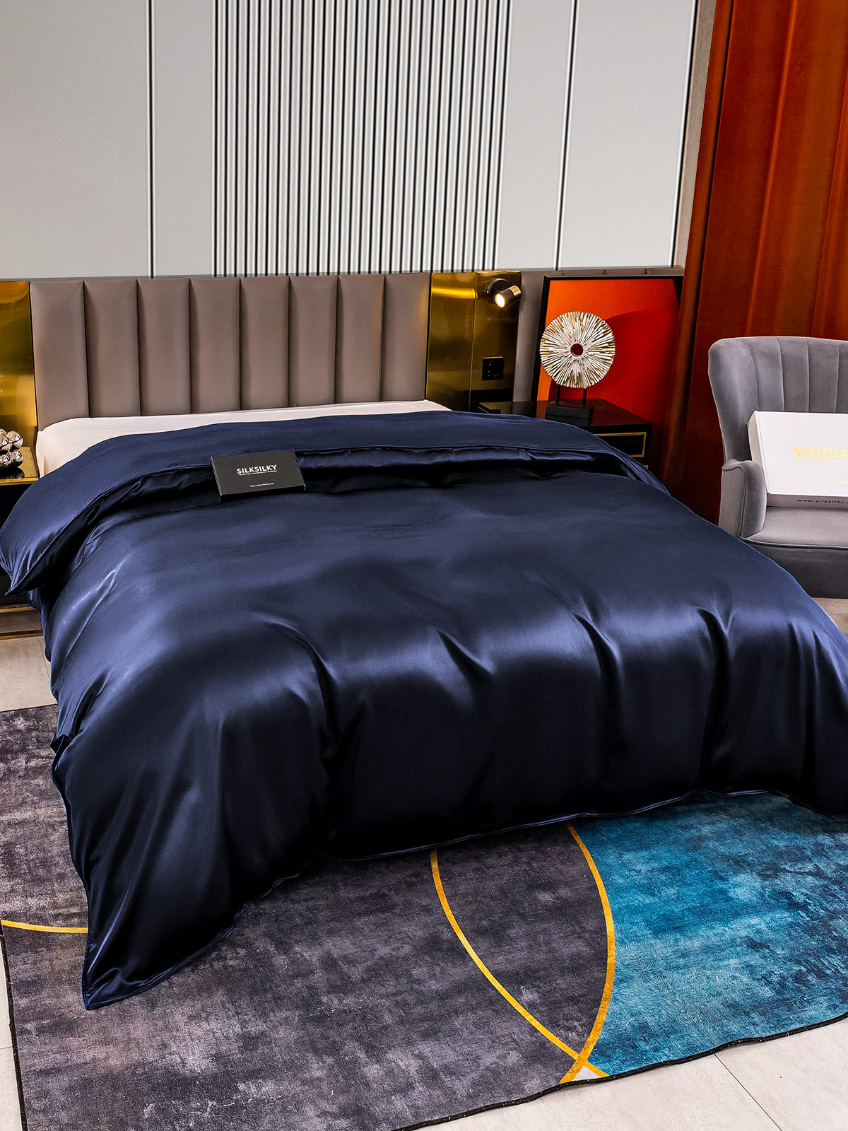 [Blu Scuro] SilkSilky-IT 22Momme Seta pura Duvet Cover 003