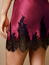 [Rosso Scuro] SilkSilky-IT Sleeveless V Neck Camicia da notte 006