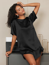[Nero] SilkSilky-IT Short Sleeve Round Neck Pigiami da donna 002