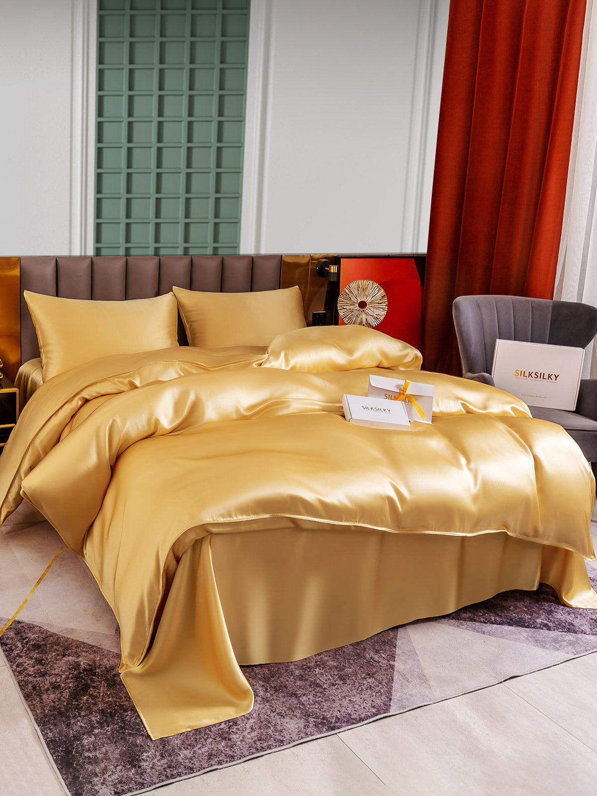[Champagne] SilkSilky-IT 25Momme Seta pura Bedding Set 001