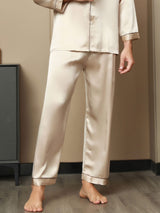 [Marrone Chiaro] SilkSilky-IT Seta pura Mens Sleep Bottoms 003,