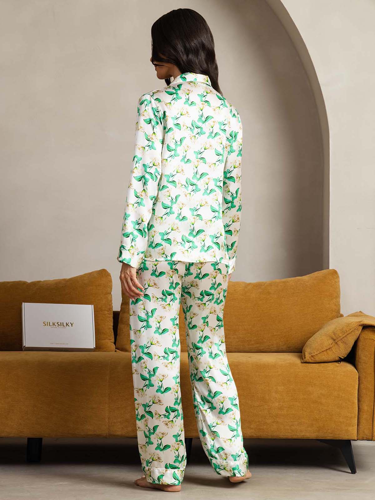 [Floreale Verde] SilkSilky-IT Seta pura Womens Pajamas 002