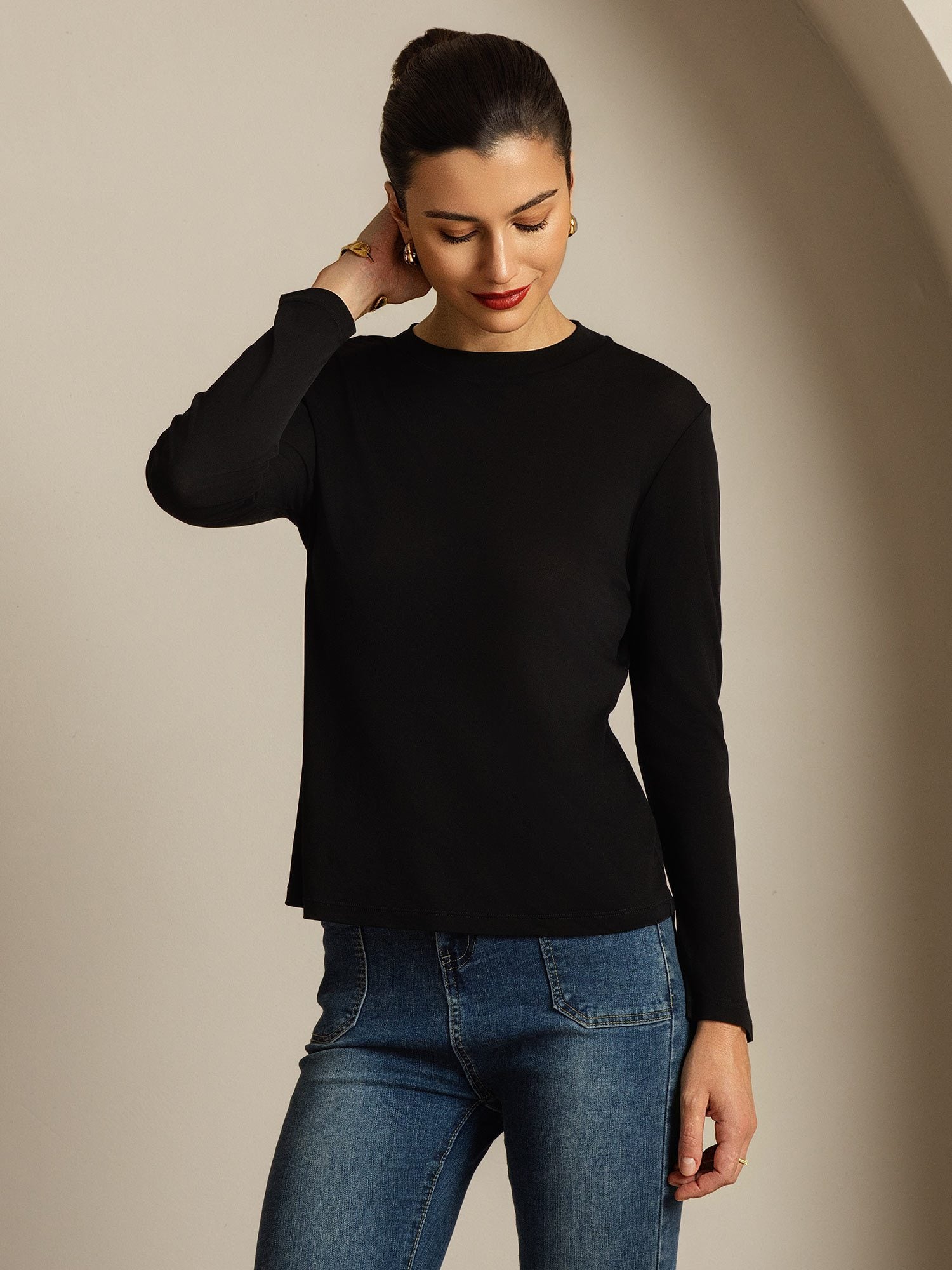 [Nero] SilkSilky-IT Seta pura Womens T-Shirt 006