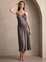 [Kaki Scuro] SilkSilky-IT Sleeveless V Neck Vestiti da donna 004