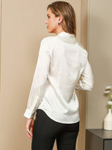 [Bianco] SilkSilky-IT Long Sleeve Lapel Collar Camicie da donna 002