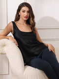 SilkSilky IT Seta pura Senza maniche Collo a U Cami Nero 003