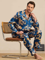 [Drago Navy] SilkSilky-IT Long Sleeve Lapel Collar Pigiami da uomo 001