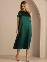 [Verde Scuro] SilkSilky-IT Short Sleeve Round Neck Vestiti da donna 004