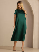 [Verde Scuro] SilkSilky-IT Short Sleeve Crew Neck Vestiti da donna 004